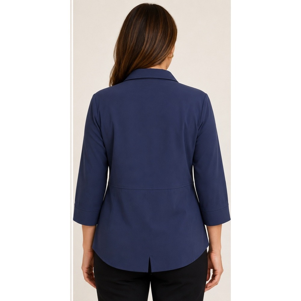 Vintage Kathy Che Zip Front blouse Navy Blue 3/4 Sleeve UPF Top - Picture 2 of 7